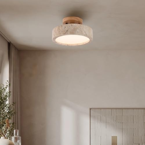 YUPIN Wabi-Sabi Natürlich Travertin Deckenleuchte Japanisch Gelb Stein Deckenlampe Für Küche Nordisch Kreativ Handgefertigt LED Deckenleuchte für Flure Für Wohnzimmer Balkon Keller(A,Warm)