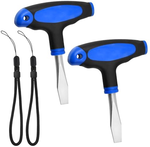 LEONTOOL 2Pcs 10mm T Handle Flat Head Screwdriver with Ergonomic Plastic Handle, Compact Wide Flathead Screw Driver Assembly Tool for Slotted Screw Used on Quick Release Plate or Camera Tripod Monopod