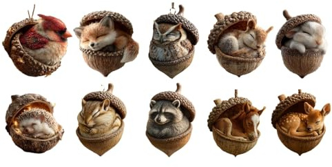Weihnachten Acryl Tier deko Eulen Weihnachtsbaumschmuck Waldtier Eichels Ornamente Acryl 2D Anhänger Baumschmuck Hängenden Weihnachtsschmuck Hängenden Weihnachtsschmuck