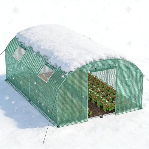 PEILU 12 ㎡ - Serre de jardin en acier - 3 x 4 x 2 m - En film PEHD - Avec 4 grilles de protection contre les insectes - Pour fenêtre et porte - Serre de jardin - Tente d'hivernage pour plantes