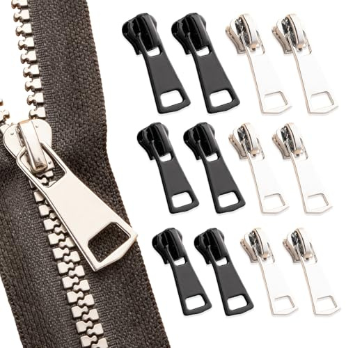 12 Stück Reisverschluss-Zipper Ersatz,Reißverschluss Zipper,für Jacken Reparatur Metall Reißverschlüsse set,Clips Ersatzteile Kit Repair,Universal Schwarz Und Silber #3#5#8