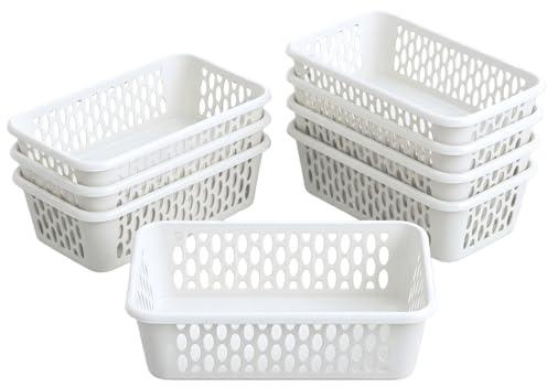 BERLONA Aufbewahrungskorb Kaja, 8er Set, 20 x 10 x 5 cm - Weiß | Ordnung in Schublade, Küche und Bad, flexibler und formstabiler Kunststoff, offenes Format für schnellen Zugriff