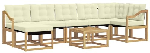 vidaXL Outdoor-Sofagarnitur mit Kissen 8 pcs Weiß und Creme, Moderne Minimalistische Gartenlounge, Robuste wetterfeste Möbel, Bequeme Texilene Couch, Sitzplatz für den Garten