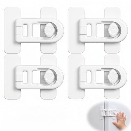4 Piezas Seguridad Ventanas Niños y Puertas, Cierre Seguridad Cajones Bebe, Candado Nevera Blanco, Bloqueador de Puerta y Ventanas Correderas, Pestillo sin Agujeros para Armarios y Hogar