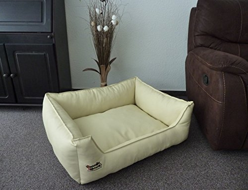 Hundebettenmanufaktur Hundebett Hundesofa Schlafplatz Kunstleder Similpelle 105 cm X 80 cm Creme