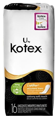 U by Kotex Saugfähige Einlagen, lang, einzeln verpackt, geruchlos, lang, 16 Stück