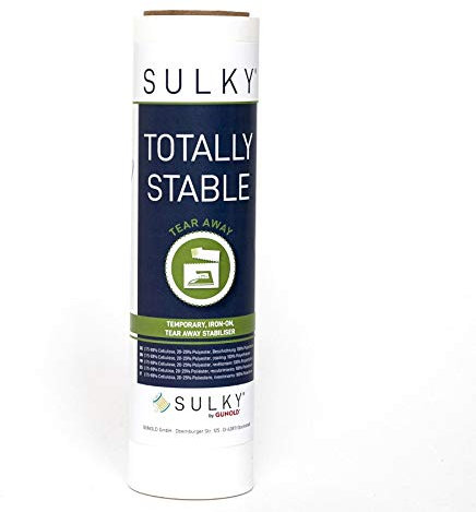 Sulky Totally Stable Stickvlies mit Klebefläche zum Aufbügeln | zum Maschinensticken, Maschinenapplikationen, Handapplikationen, Computerdruck, Konfektion (weiß) (25 cm x 10 m)