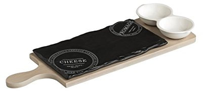 Brandani 53086 tagliere da degustazione formaggi in ardesia con 2 ciotoline in porcellana e vassoio in bamboo