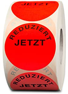 HUTNER Aktionsetiketten Reduziert Jetzt ø 50mm leucht-rot permanent 1.000 runde Aufkleber, Haftetiketten, runde Etiketten