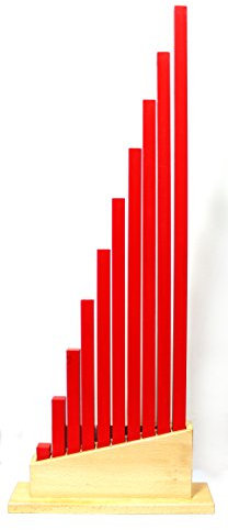 edu fun 91110 Montessori Red Long Rods Holz Stangen rot mit Aufbewahrungsständer pädagögisches Lernspielzeug für Kinder ab 3 Jahren 10 längliche Holzstangen von 10 cm - 100 cm Holzspielzeug