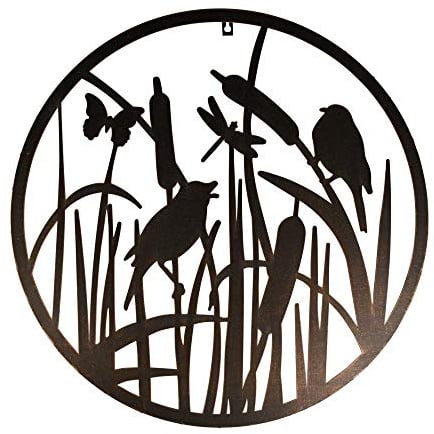 Esschert Design Round Steel Bird Wall Art 60.3 x 60.3 x 1.5 cm Wall Art with Mounting Holes'
