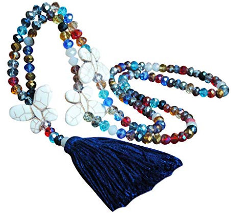 Collier Pompon Femme Bohème en élégant Collier avec Pendentif en Bois Noué à La Main - Collier Long avec Pampille de Cristal Pendentif de Chaîne de Chandail Bohème