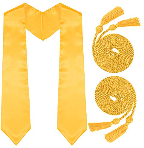 Whaline Gold Graduation Stola und 2 Stück Honor Cord mit Quaste für Abschlussfeier und Graduate Fotografie