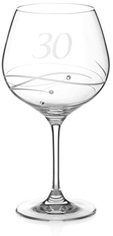 DIAMANTE Swarovski 30th Birthday or Anniversary Gin Copa – Single Crystal Gin Glass with a Hand Etched “30” - Embellished with Swarovski Crystals