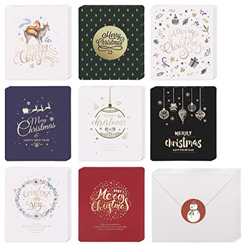 Kiiwah 24 Pièces Cartes Voeux de Noel, Cartes de Joyeux Noel Assorties avec Enveloppes en 8 Styles pour Portefeuilles Argent et Carte Cadeau