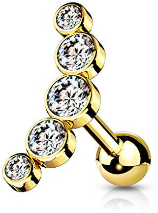 beyoutifulthings 1 Knorpel Kristall-Bogen Gold Clear Cartilage Labret Piercing-s Tragus Labret Edelstahl Schraub-Verschluss