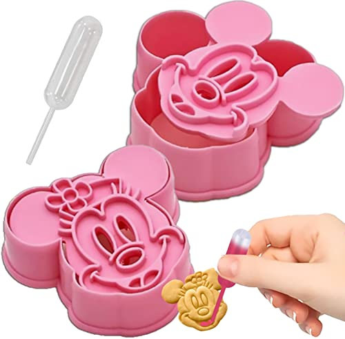 Ausstechformen-Set, Mickey Minnie-Form, Ausstechformen für Backstempel, 5,6 cm von Ohr zu Ohr, 3,8 cm Mittelseite, 4,1 cm Höhe. 2 cm dick – mit einer kleinen Pipettenpresse