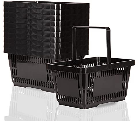 10x Einkaufskorb schwarz 22l | 1 Tragebügel Kunststoffkorb Körbe stapelbar | Tragekorb stabil | Plastikkorb lebensmittelgeeignet | Shopping-Basket | Handkorb bis 30kg belastbar