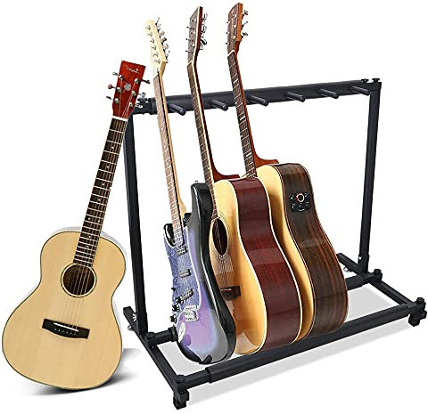Gitarrenständer mit 5 Halterungen,Multifunktion Gitarrenhalter Universal Mehrfachständer Gitarrenstaender Metallgitarren Display Stand Rack für Bass Cello Banjo Mandoline Ukulele 86.5x46.5x73 cm