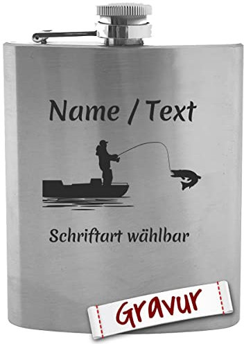 Angeln Geschenk Flachmann mit Gravur personalisiert, Angler Geschenke für Männer, Geschenkidee Herren, Papa und Opa zum Geburtstag, Ruhestand, Vatertag