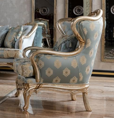 Casa Padrino Luxus Barock Ohrensessel Hellblau/Silber/Gold - Prunkvoller Wohnzimmer Sessel im Barockstil - Barock Möbel