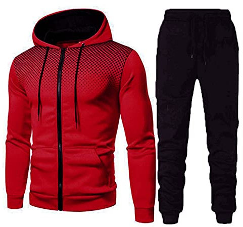 RPixc Tenue Sport Homme DéContracté Hooded Survetement Sport Ensemble Doux Chic VêTement Complet Full Zip Sweat à Capuche Et Pantalon à Pois Printemps Et Fall Noir Gris Taille M à 3xl…