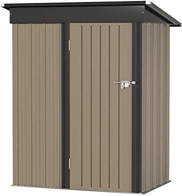 Greesum Metal Outdoor Storage Shed 5FT x 3FT, Steel Utility Tool Shed Storage House with Door & Lock, for Backyard Garden Patio Lawn (5' x 3'), Brown