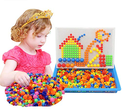 SIQITECH Creative Mosaique Puzzle Enfants 296/592/888pcs Bloc de Construction Mosaïque Clous Champignon Puzzle Jeux de Mosaïque Creative Jouets Créatifs pour Garçons et Filles Age 3-8 Ans