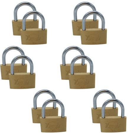 DSTOCK60 - Lot de 12 Cadenas à clé en laiton 45 mm - 3 clés fournies - Doré