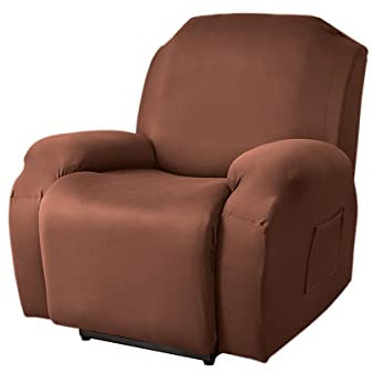 FANSU Stretchhusse für Relaxsessel Komplett Sesselschoner für Recliner Chair, Einfarbig Sesselbezug mit Taschen Wohnzimmer Elastisch Bezug für Fernsehsessel (Braun, 1 Sitzer)