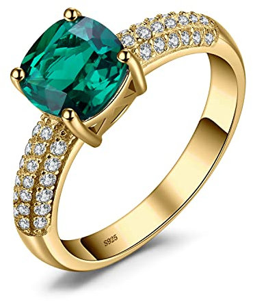 JewelryPalace Kissen Geschnitten 1.8ct Simulierter Grün Smaragd Ring Damen Gold, Schmuck Set, Verlobungsring Solitär Ring Silber 925 Damen Ring Mit Stein, Silberringe Damen 925 Frauen Zirkonia 50