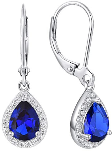 YL Damen Ohrhänger 925 Sterling Silber September Geburtsstein Saphir Oval Tropfen Ohrringe