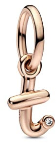 PANDORA Buchstabe t Handschrift Charm-Anhänger aus Sterlingsilber mit Zirkonia in der Farbe Roségold, Kompatibel mit PANDORA Moments Armbänder, 782469C01