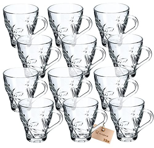 KADAX Teegläser, 12er Set, Gläser mit Griff, Wassergläser, Saftgläser, Glastassen, Gläserset für Tee, Kaffee, Wasser, Drink, Eistee, Saft, Garten, Trinkgläser, spülmaschinenfest (Anna 12 Stück, 250ml)