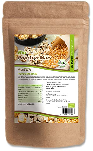 Mynatura Bio Popcorn Mais I Ganze Maiskörner I Puffmais I Popcorn selber machen I Veganer Snack I Kinopopcon I Im Beutel (1000g)