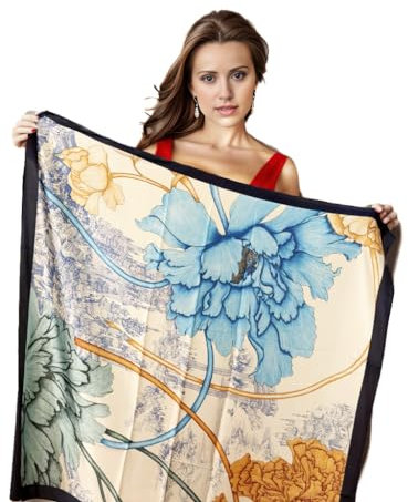 LA FERANI Halstuch Damen Seidentuch 90x90cm | Bandana Seide Satin | Kreuzfahrt Tuch Frühling Sommer Style Stola | Business Style Geschenk Frau Mutter Tochter (15)