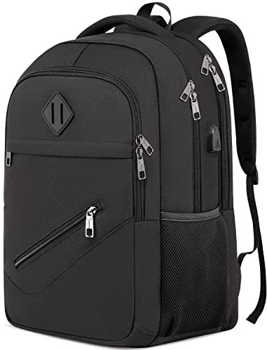 Rucksack Herren Damen, Schulrucksack Jungen Mädchen Teenager, Wasserdicht Schulranzen für 17.3 Zoll Laptoptasche mit USB Ladeanschluss, Arbeit Reisen Backpack mit Anti Diebstahl Tasche, Schwarz
