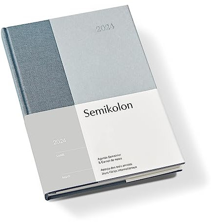 Semikolon 368716 Wochenkalender & Notizbuch 2024 A5, 13 Monate - 100g/m² Papier, Französisch, Hardcover – Sea Salt