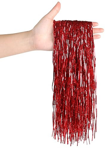 CCINEE 2000 Stränge Weihnachten Lametta Eiszapfen, 50 cm glänzende Mylar-Folie Eiszapfen für Weihnachtsbaum, Urlaub, Geburtstag, Hochzeit, Party, hängende Dekoration, rot