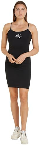 Calvin Klein Jeans Damen Kleid Monologo schmale Träger, Schwarz (Ck Black), XXXL