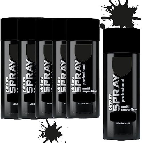 various Pintura Spray Negro Mate de 400 ml Adecuado para las Superficies de Metal, Madera y Plástico Pack de 6 Unidad