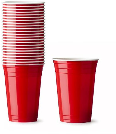 PLS GROUP Rote Plastikbecher Partybecher Wiederverwendbare Becher 473ml / 16oz Getränkebecher Einwegbecher Trinkbecher Kunststoff extra stark Rot (100 Stück)