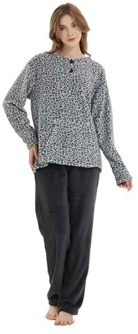 kolipajam Pigiama invernale da donna 2023, morbido pile a maniche lunghe, set da 2 pezzi con top e pantaloni lunghi, loungewear, grigio., M