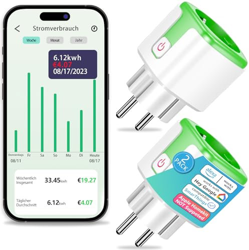 SURFOU WLAN Zeitschaltuhr Steckdose mit Stromverbrauchsmesser, Stromzähler für Steckdose mit VeSync APP Fernsteuerung, WiFi Smart Plug Funktioniert mit Alexa, Google Home, Kein Hub Notwendig, 2 Packs