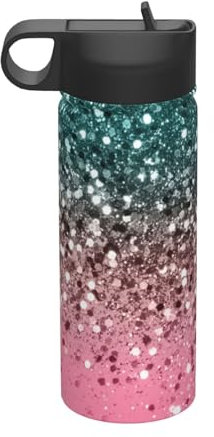 QQLADY 18oz Travel Coffee Mug Pink Glitter Insulated Tumbler with Lid And Straws Reusable Stainless Steel Water Bottle Travel Coffee Cups Tumbler For Women Men