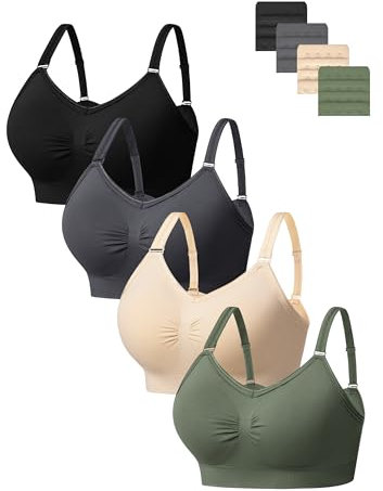 HBselect 4 Pack Full Coverage Wireless Bras, Soft Seamless Bra Sets for Women, Comfortable Support Bralette with Removable Padded and Extra Extenders