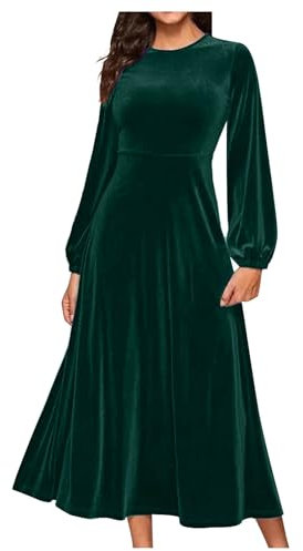 Women's Elegant Velvet Long Sleeve Maxi Swing Dress Winter Party Long Dresses 80s Fancy Dress Pleated Dress Ladies Elegant Wedding Guest Gown Plus Size S-5XL Army Green