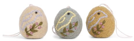 3-er Set Ostereier zum Hängen aus Filz in DREI Farben mit Vogel Ostern Osterdeko Anhänger Fairtrade weich 3,5cm hoch leicht unzerbrechlich