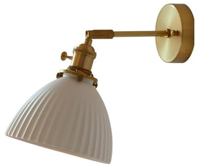 Wandleuchten Gerippte Wandlampe aus weißer Keramik Japanischer Stil Messing Wandleuchter Vintage Adjustable Bedroom Bedside Reading Wall Mount Lights for Living Room Vanity