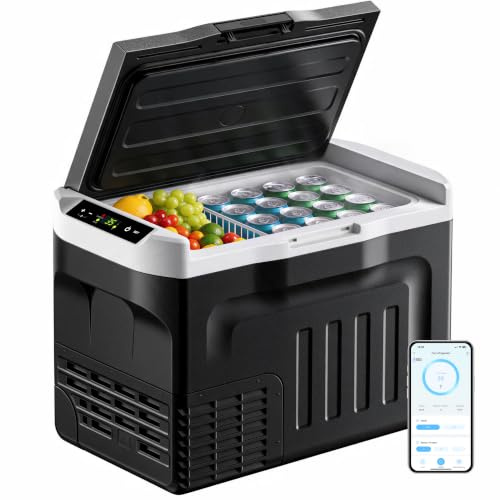EUHOMY Réfrigérateur 12 V, réfrigérateur de voiture 12 V 30 L (30 L), congélateur portable (-15,6 °C ~ 20 °C), refroidisseur électrique compresseur avec 12/24 V CC et 110-240 V AC, compresseur
